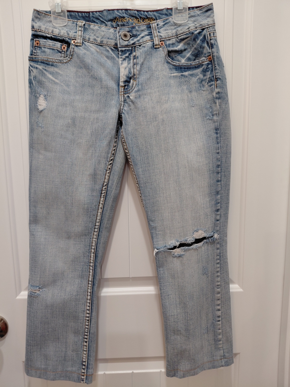 American Eagle Outfitters Light Blue Distressed Cropped Jeans Sz 6 ##2016